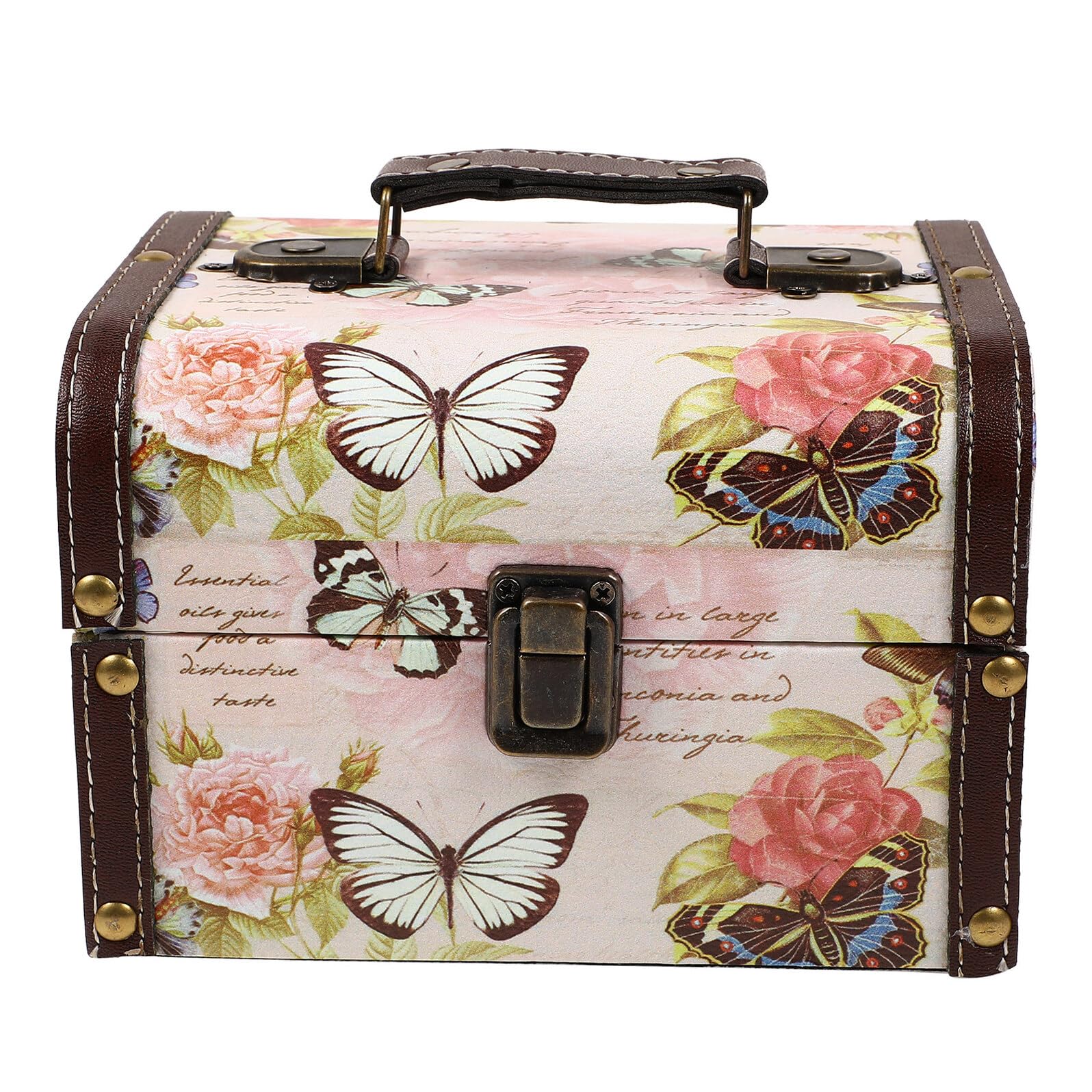 Boîte à bijoux antique en bois style rétro avec serrure Lurrose pour maquillage et accessoires