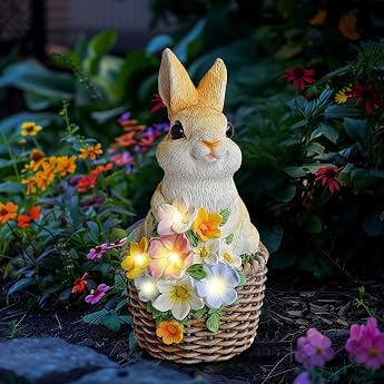 Easter Decoration Rabbit Solar Garden Figures for Outdoor Weatherproof Solar Easter Bunny Figures Large Outdoor Easter Decoration Outdoor Illuminated Garden Decoration Rabbit Statues for Spring Easter Decoration Easter Gift A