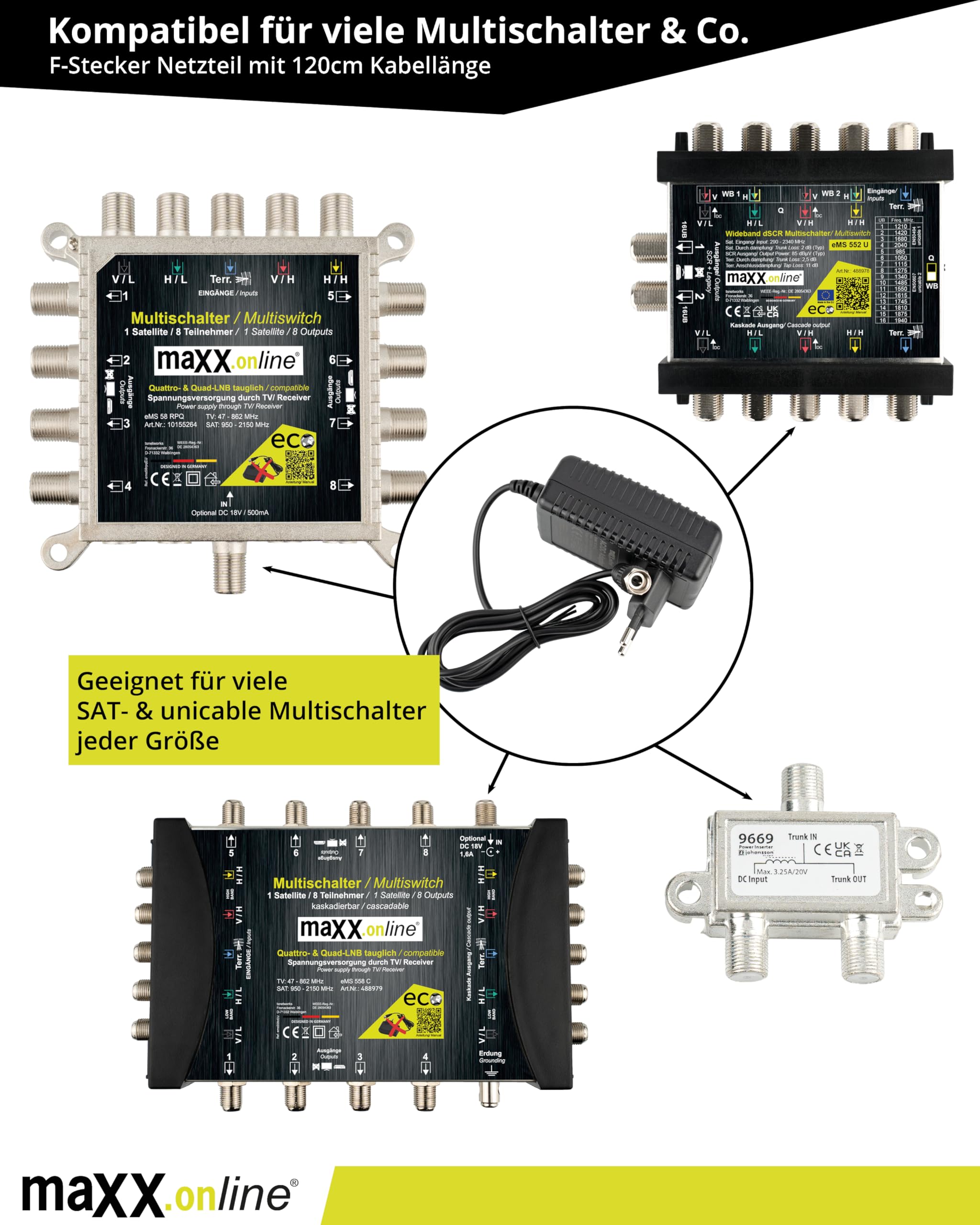 Digital – Commutatore 5 in 8 Multiswitch 5/8 – risparmio energetico con funzione di sonno/veglia Zero Watt – EMS 58rpq Quad-LNB adatto