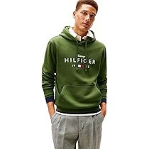 Tommy Hilfiger Felpa con Cappuccio da Uomo Brand Love Big Hilfiger MW0MW41427, Verde, XS, Verde (Pino mugo), XS