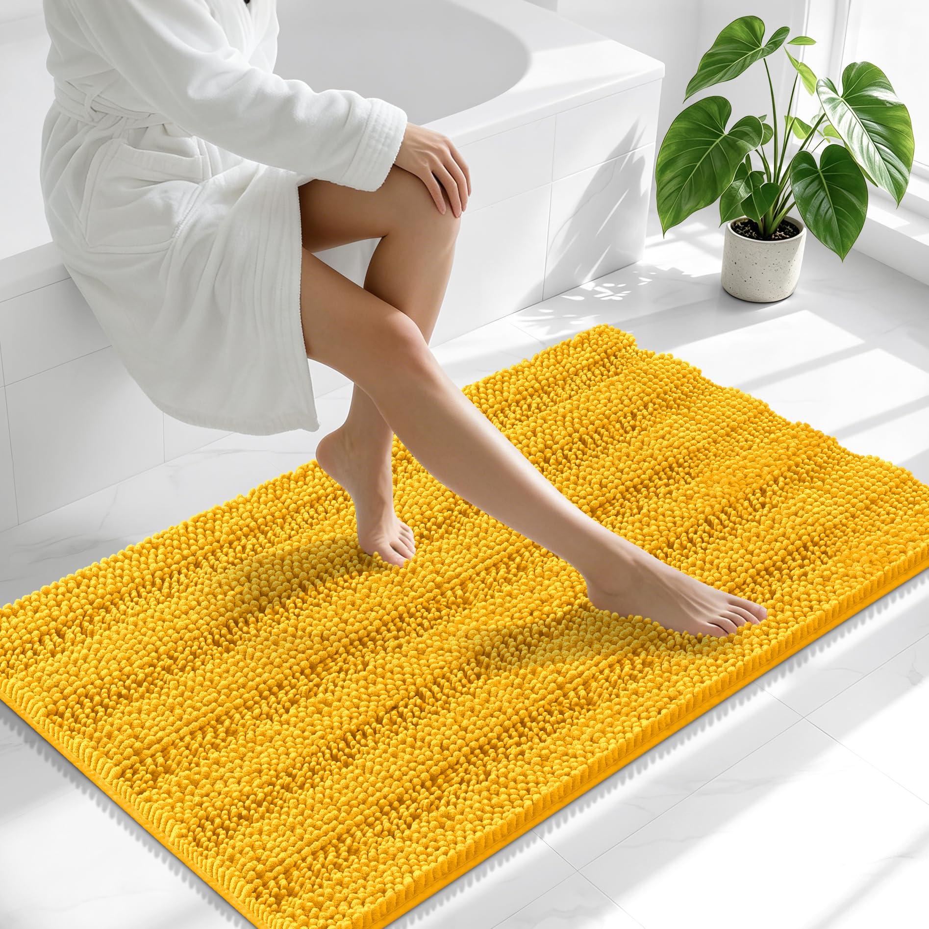 Smiry Thick Chenille Bathroom Runner Rugs 44x24, Bath Mat, Golden Yellow