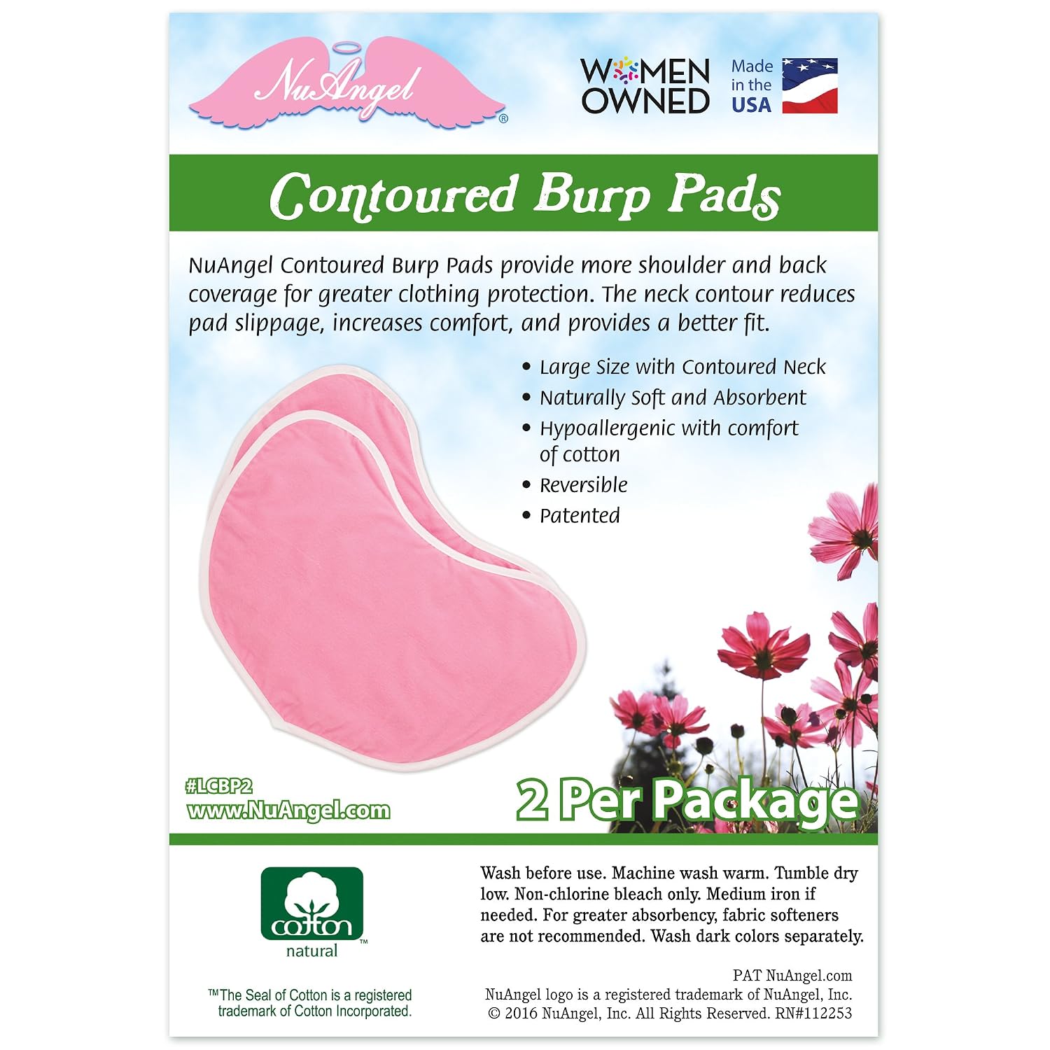 Burp Cloths – Patented Contoured Neck Design for Snug Fit – 100% Natural Cotton Flannel, 2-Layer Absorbent Pads – Extra Shoulder & Back Coverage – Durable, Soft, American Made