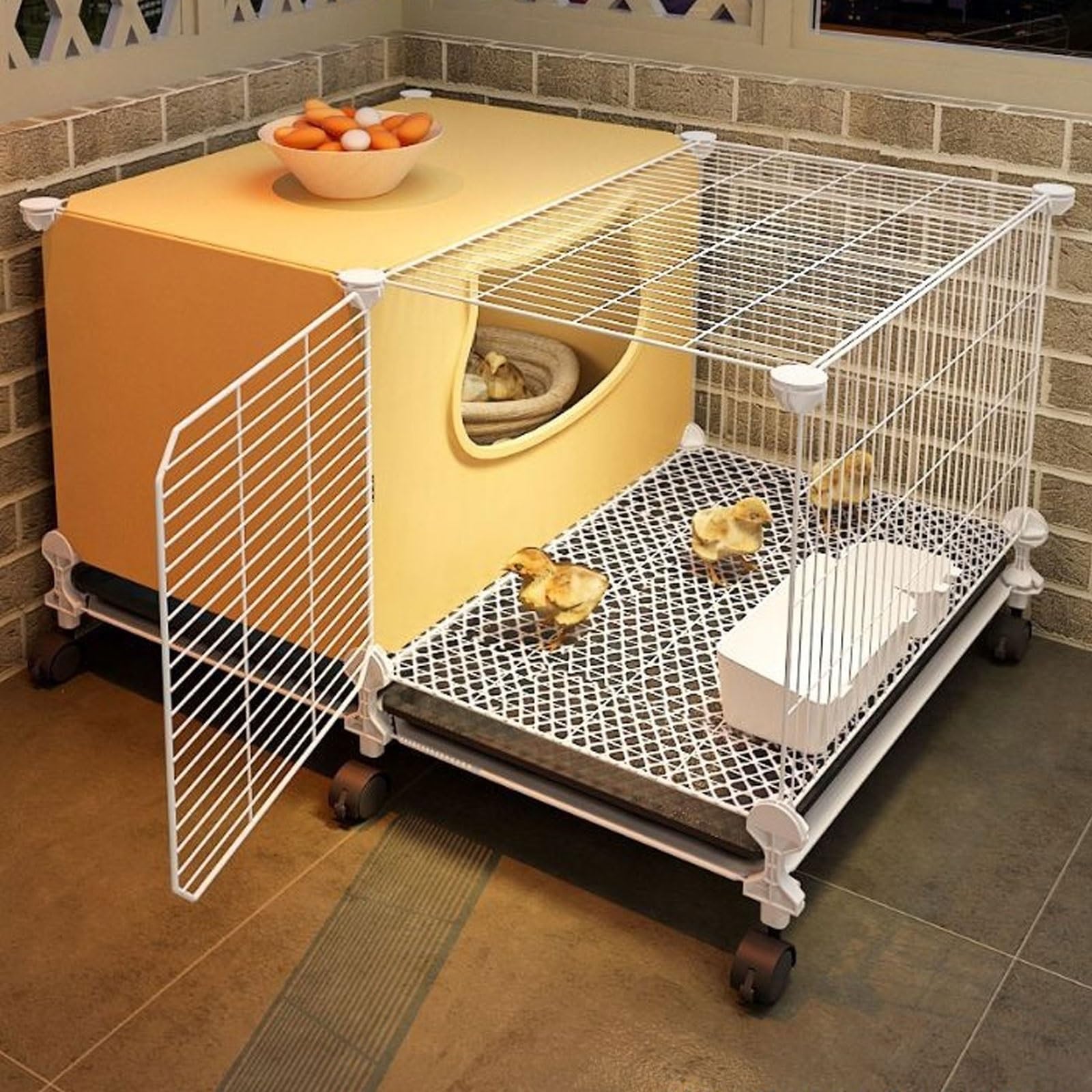Gallineros Baratos Material De PP Y Hierro Jaula para Gallinas Exterior Totalmente Lavable Fondo con Bandeja Y Ruedas para Gallinas, Animales Pequeños(70 * 36 * 45CM)