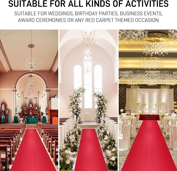 2.6FT15FT Red Carpet Runner for Party,350 GSM Felt Non-Woven Fabric Extra Thick Non Slip Aisle Rug for Wedding Ceremony and Events Decorations, Movie Theme Party Deco