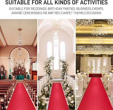 2.6FT15FT Red Carpet Runner for Party,350 GSM Felt Non-Woven Fabric Extra Thick Non Slip Aisle Rug for Wedding Ceremony and Events Decorations, Movie Theme Party Deco