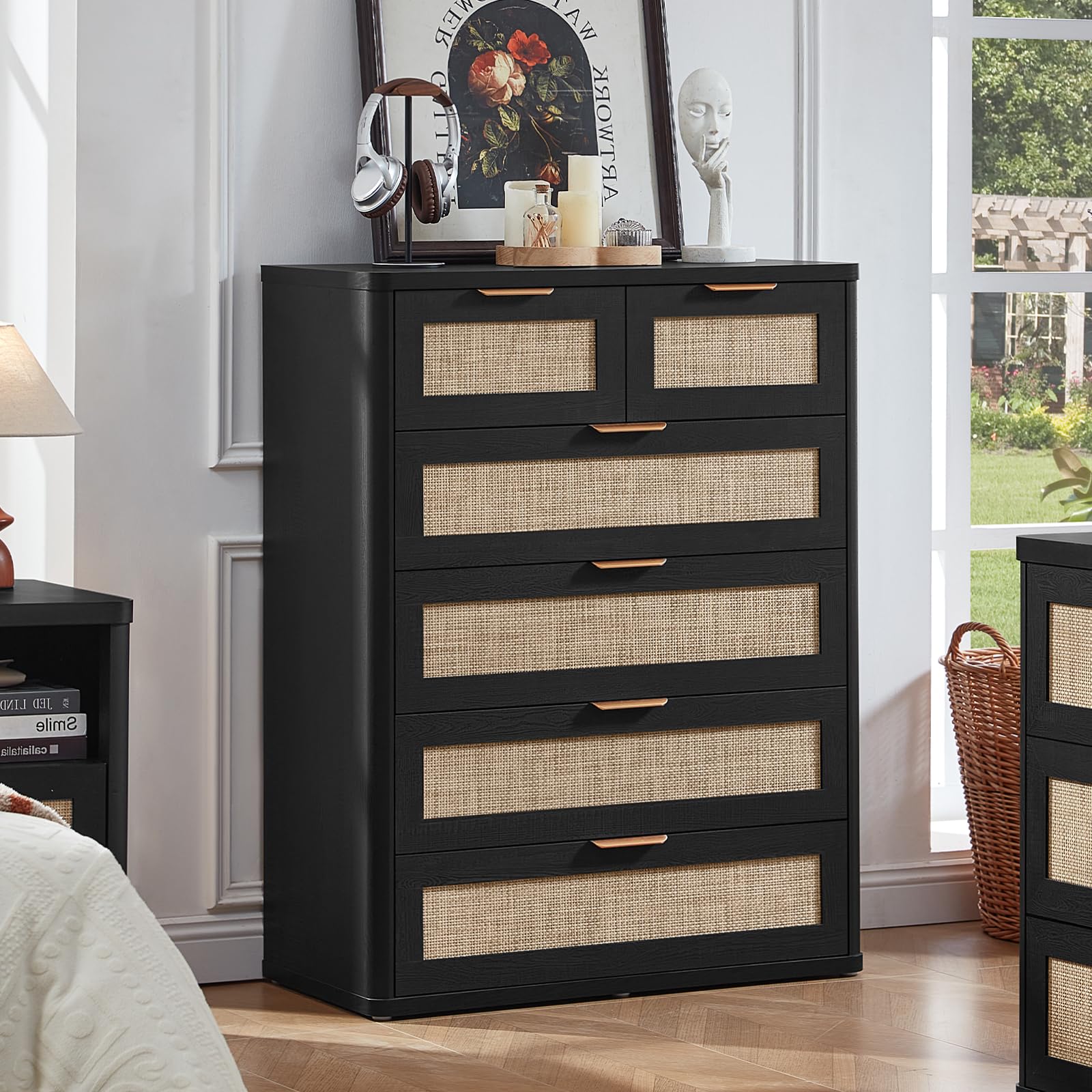 LEYAOYAO Rattan Dresser for Bedroom, 41" Tall Chest of Drawers
