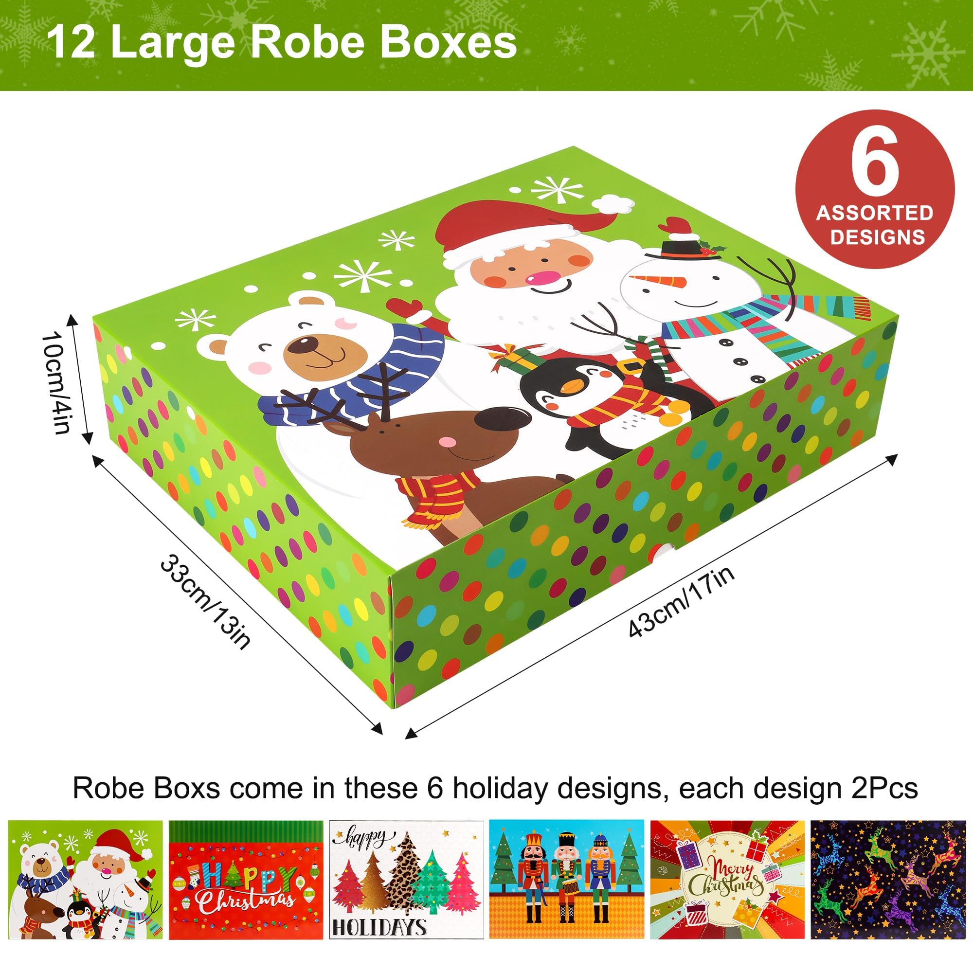 HOIIOH 12 scatole regalo natalizie extra large con coperchio, scatole per accappatoi profonde da 10 cm, con carta velina e adesivi, scatole decorative per vestiti, cappotti e maglioni