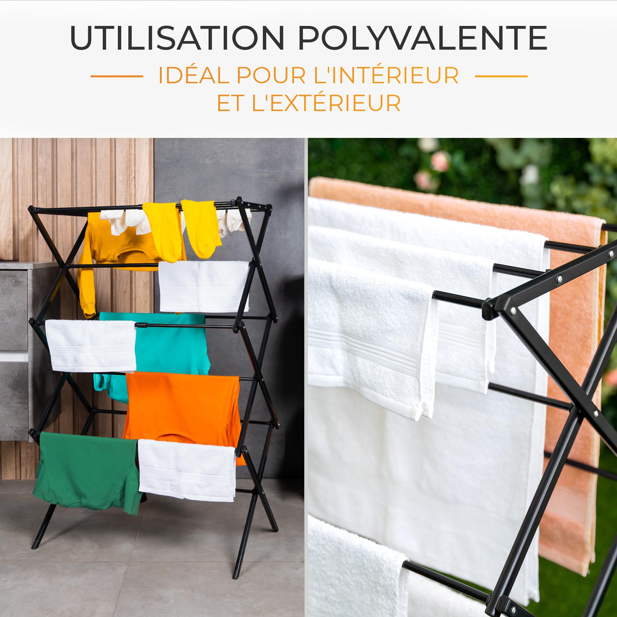 Etendoir Linge Interieur Pliable - Sechoir a Linge Extensible, Robuste & Peu encombrant, 6 Niveaux avec 11 Barres, Tour à Linge Pliable et Extensible, seche Linge Durable, Blanc