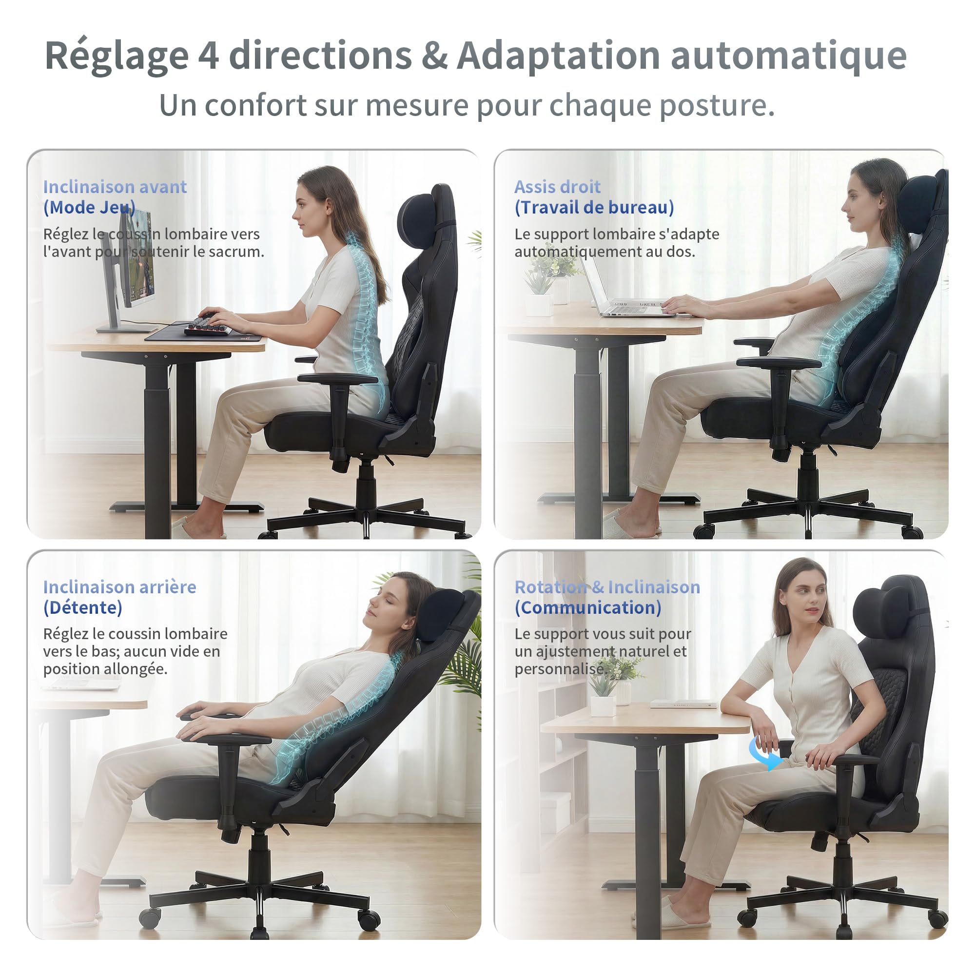 JUMMICO Chaise Gaming avec Support Lombaire Réglable & Accoudoirs 2D, Chaise Informatique Ergonomique, Chaise De Bureau Respirante pour Gamers Et Bureau, Supporte Jusqu'à 150 Kg, Noir