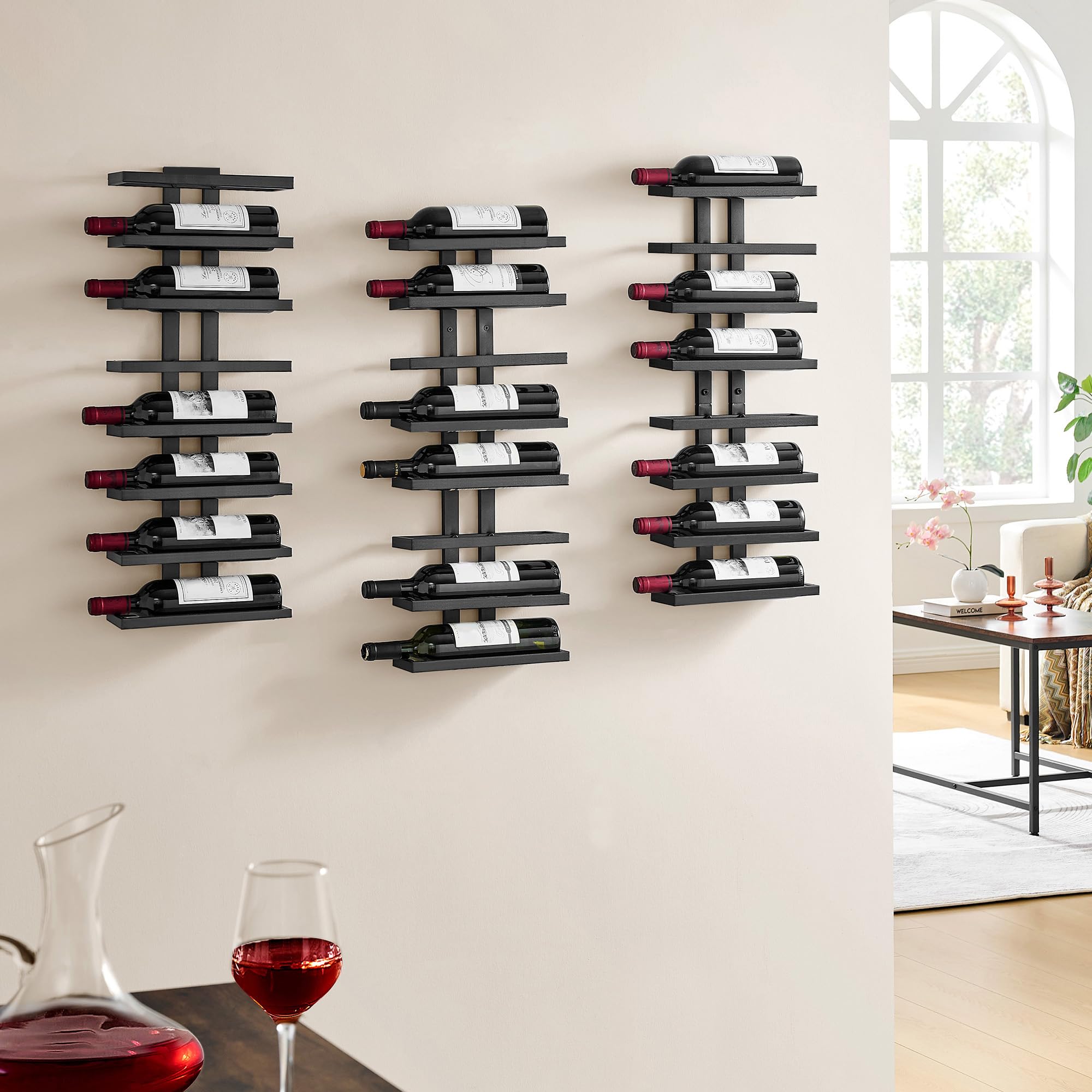Hoctieon Botellero de Pared, Botellero con 8 Niveles, 3 Piezas Organizador de Botellas Colgantes para Salón, Comedor, Bodega, Bar, Negro