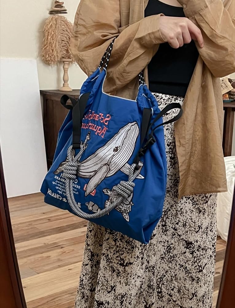 Amazon | [JAFUA] エコバッグ クジラ柄 細かい刺繍 布バッグ