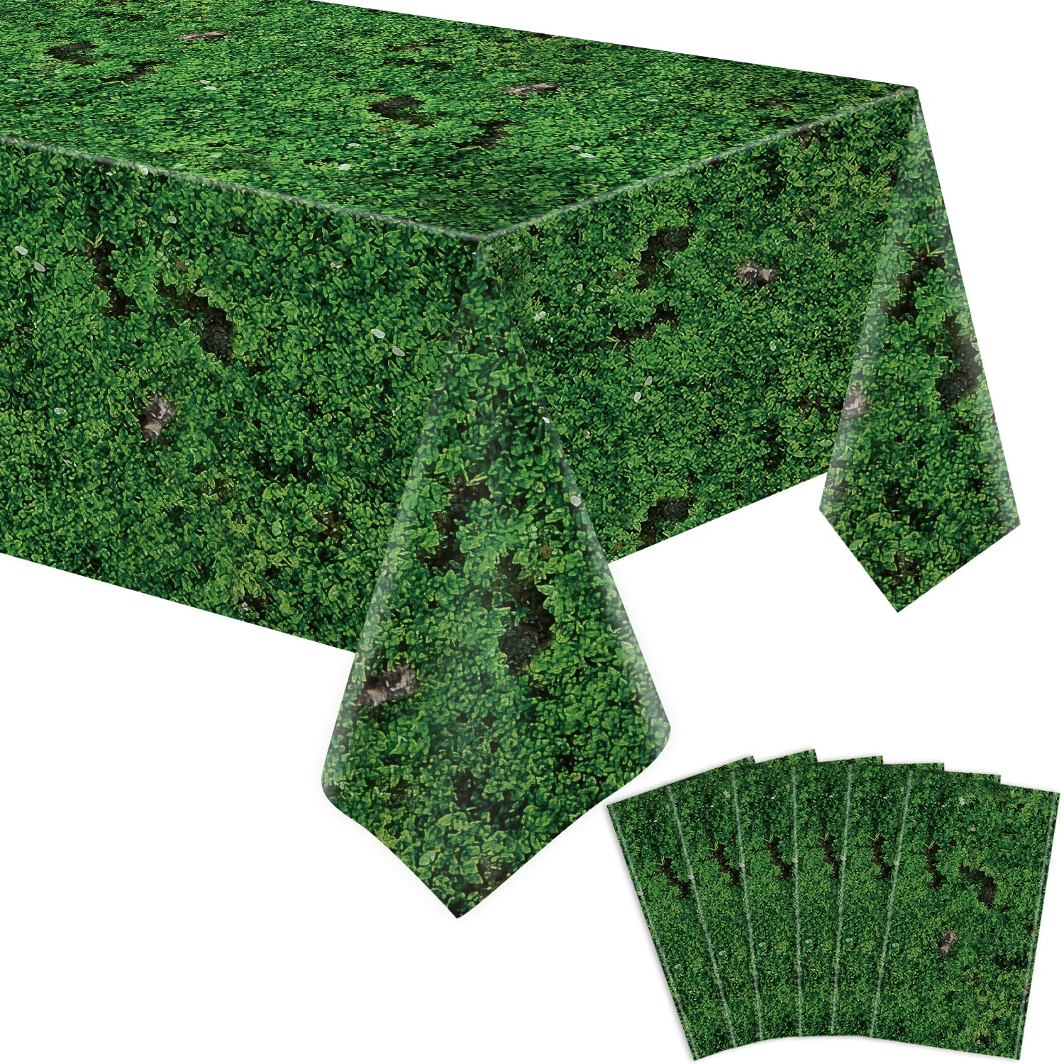 6 Pcs Green Moss Tablecloth Green Leaves Tablecloth Jungle Tablecloths Plastic Forest Jungle Table Cover Plants Nature Themed Party Table Decor Forest Party Decorations Moss Theme Supplies 86 x 51 IN