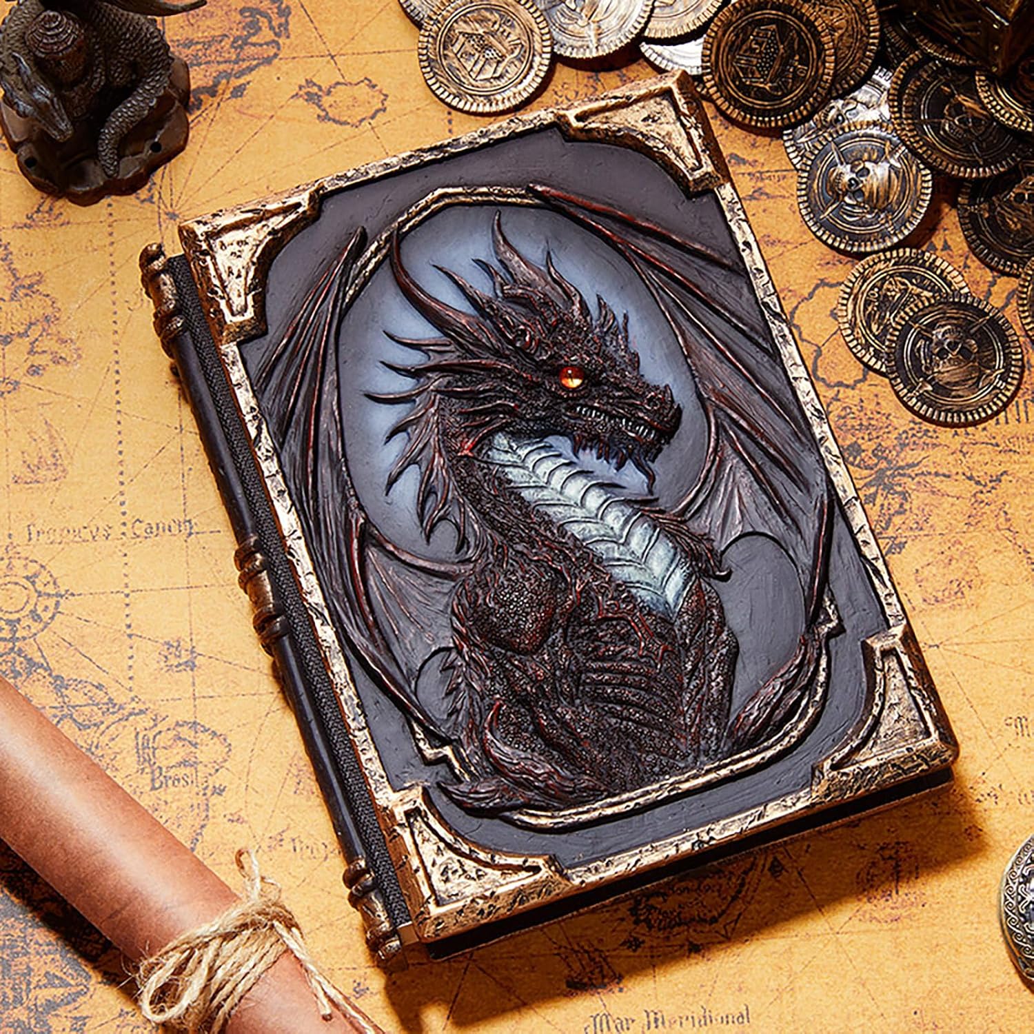 Premium 3D embossed notebook, vintage style diary, 3D dragon embossed cover design, full of mystery, excellent gift (Red)