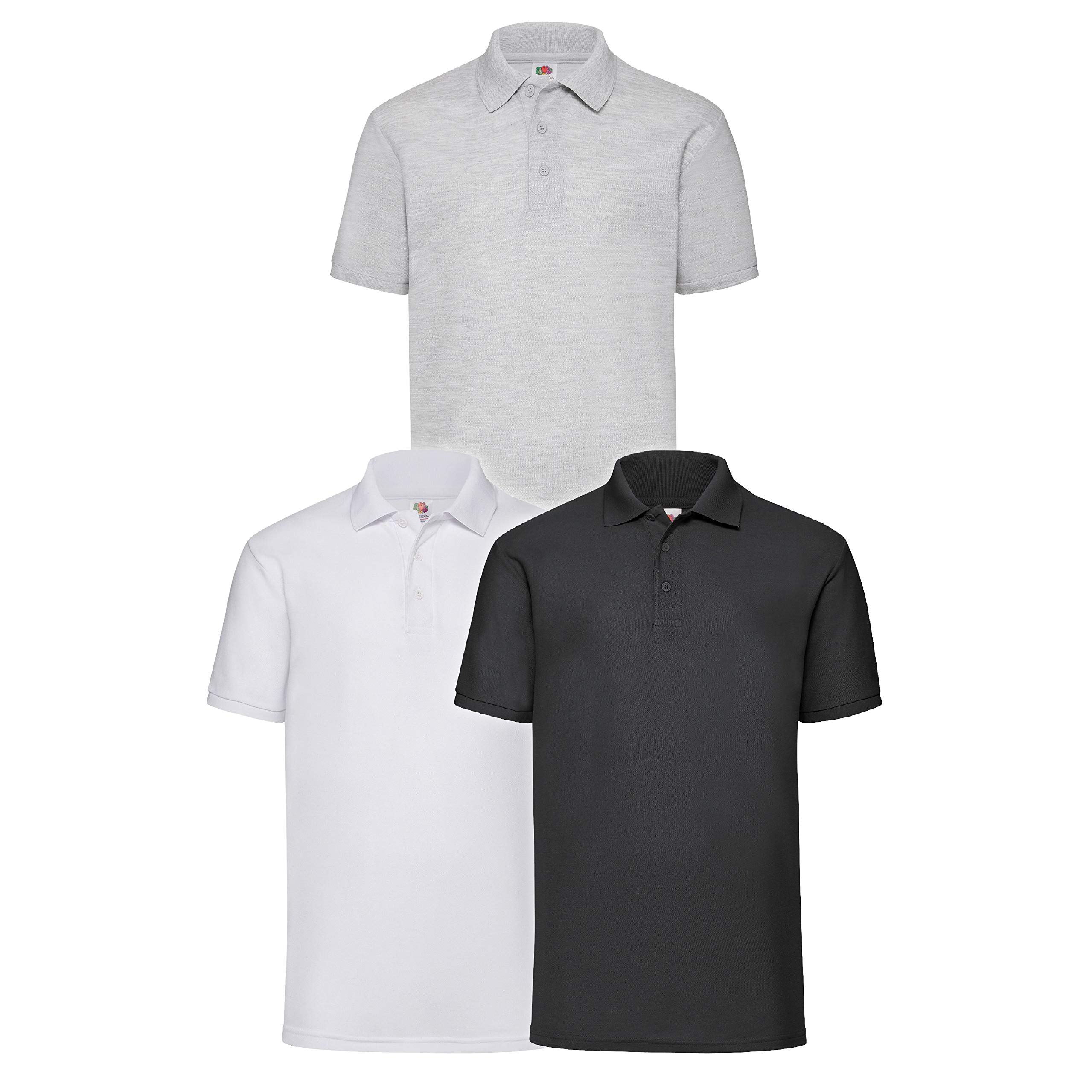 Fruit of the Loom Men's 65/35 Polo Shirt, White/Black/Heather, XXL UK