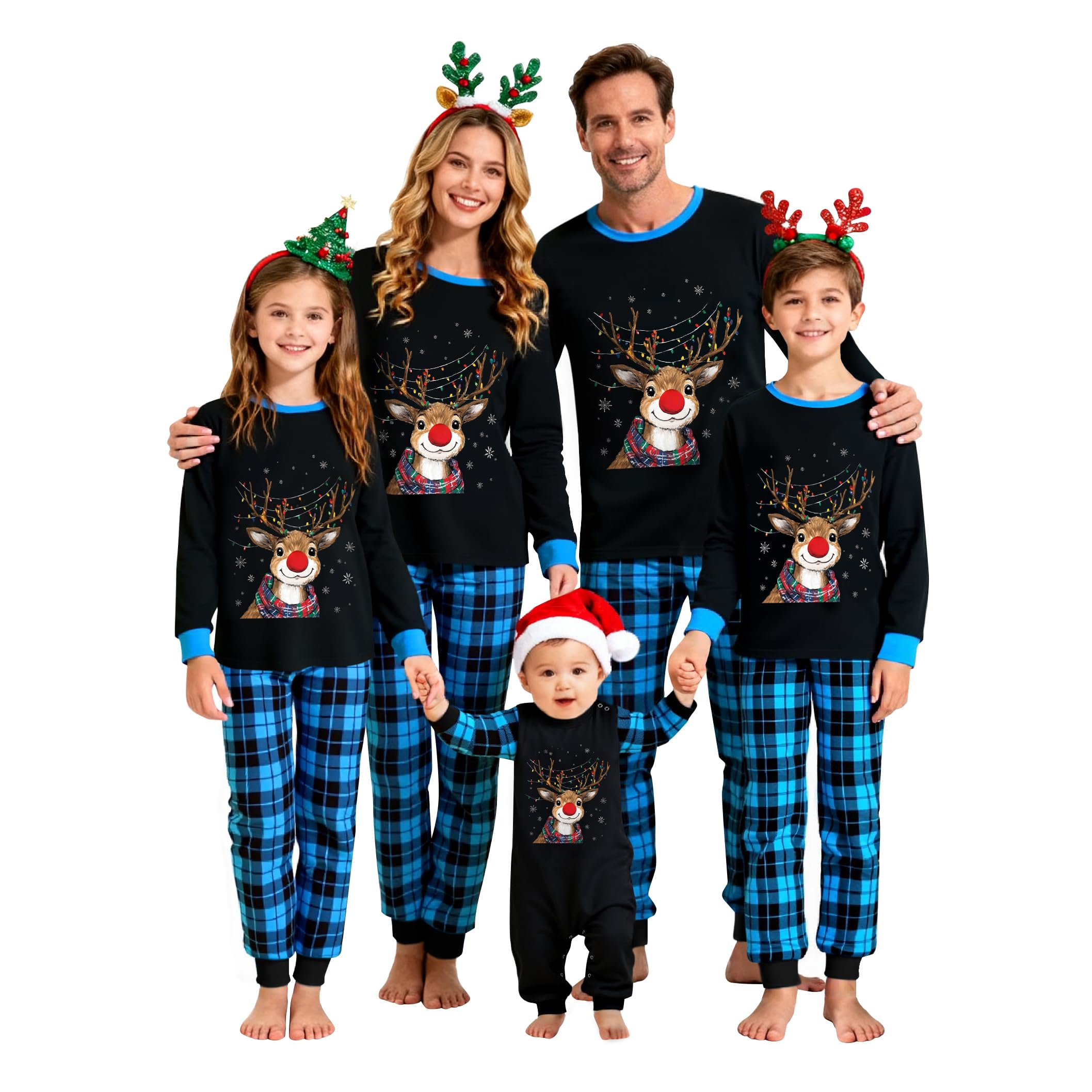 Puimentiua Set Pigiama Natalizio Per Famiglia Con Alce - T-Shirt E Pantaloni Lunghi Coordinati Per Genitori, Bambini E Cane