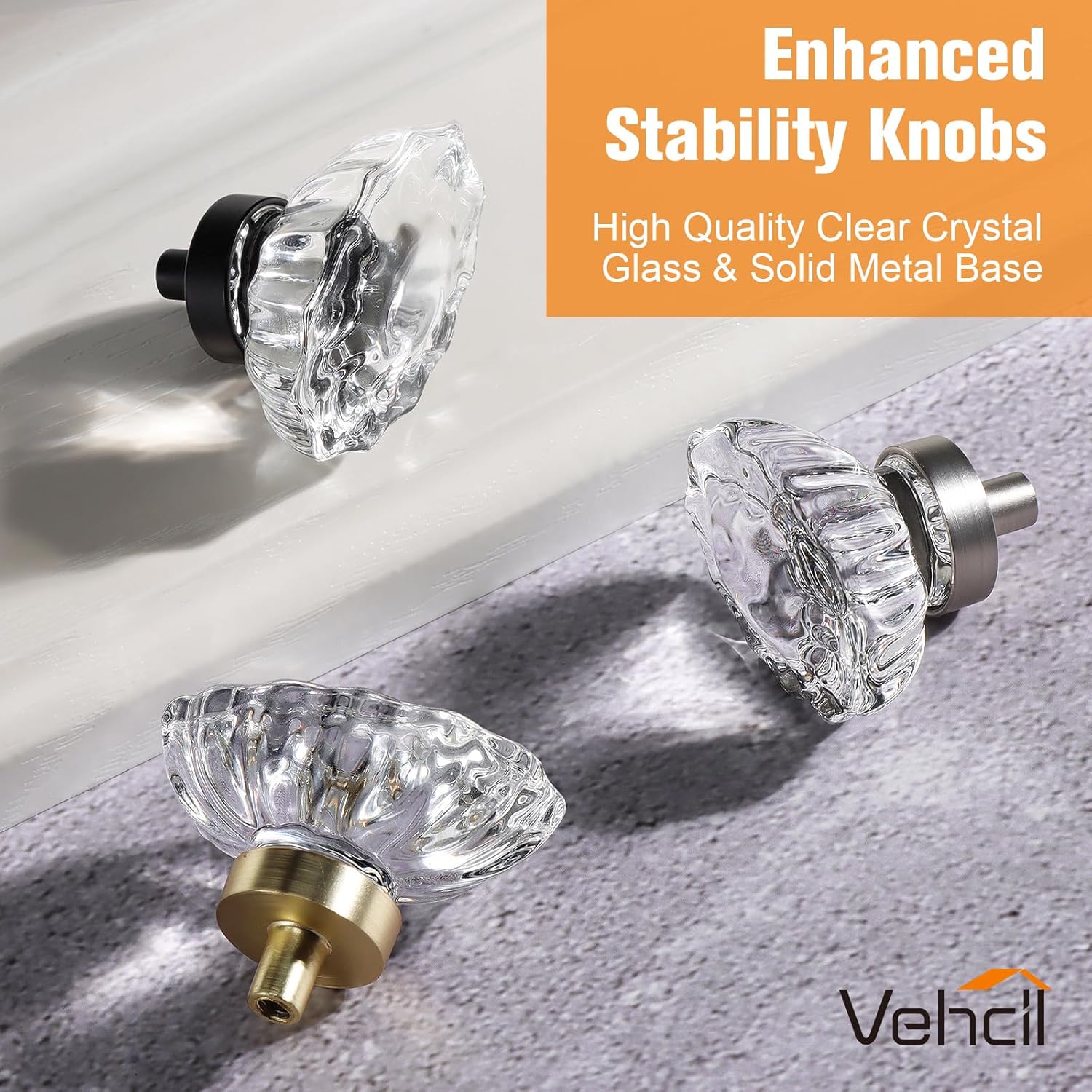 VEHCIL Crystal Cabinet Knobs, 8 Pack Gold Drawer Dresser Knobs, Single Hole Vintage Dresser Pulls for Cupboard, Closet, Bathroom, Dresser, Drawers, Retro Oval Flower Design