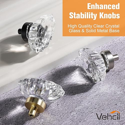 Miniatura 3 de Pomos de cristal para gabinete, paquete de 8 pomos dorados para cajones, pomos de tocador vintage de latón de un solo agujero para cocina, armario,