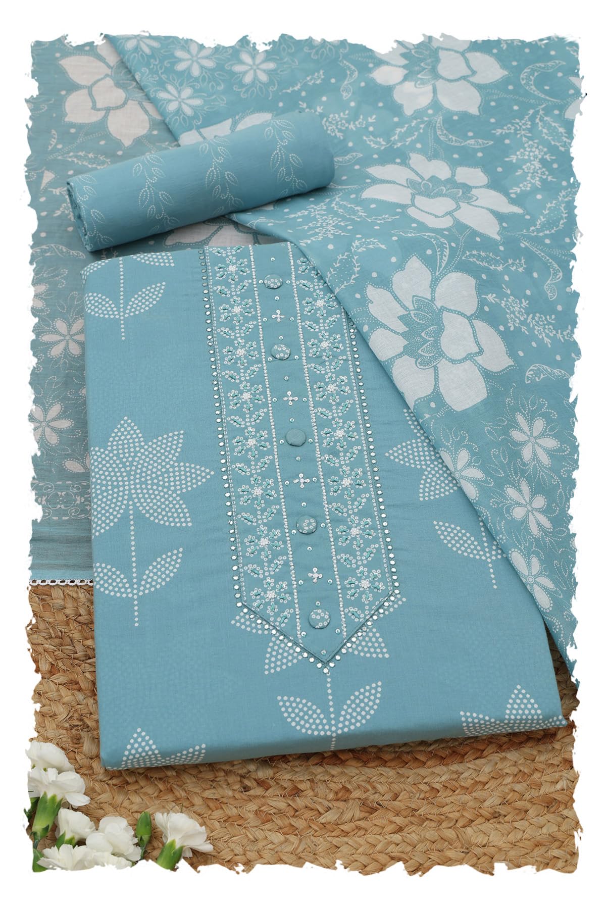 Womens Cotton Floral Dress Material With Beads-image-35