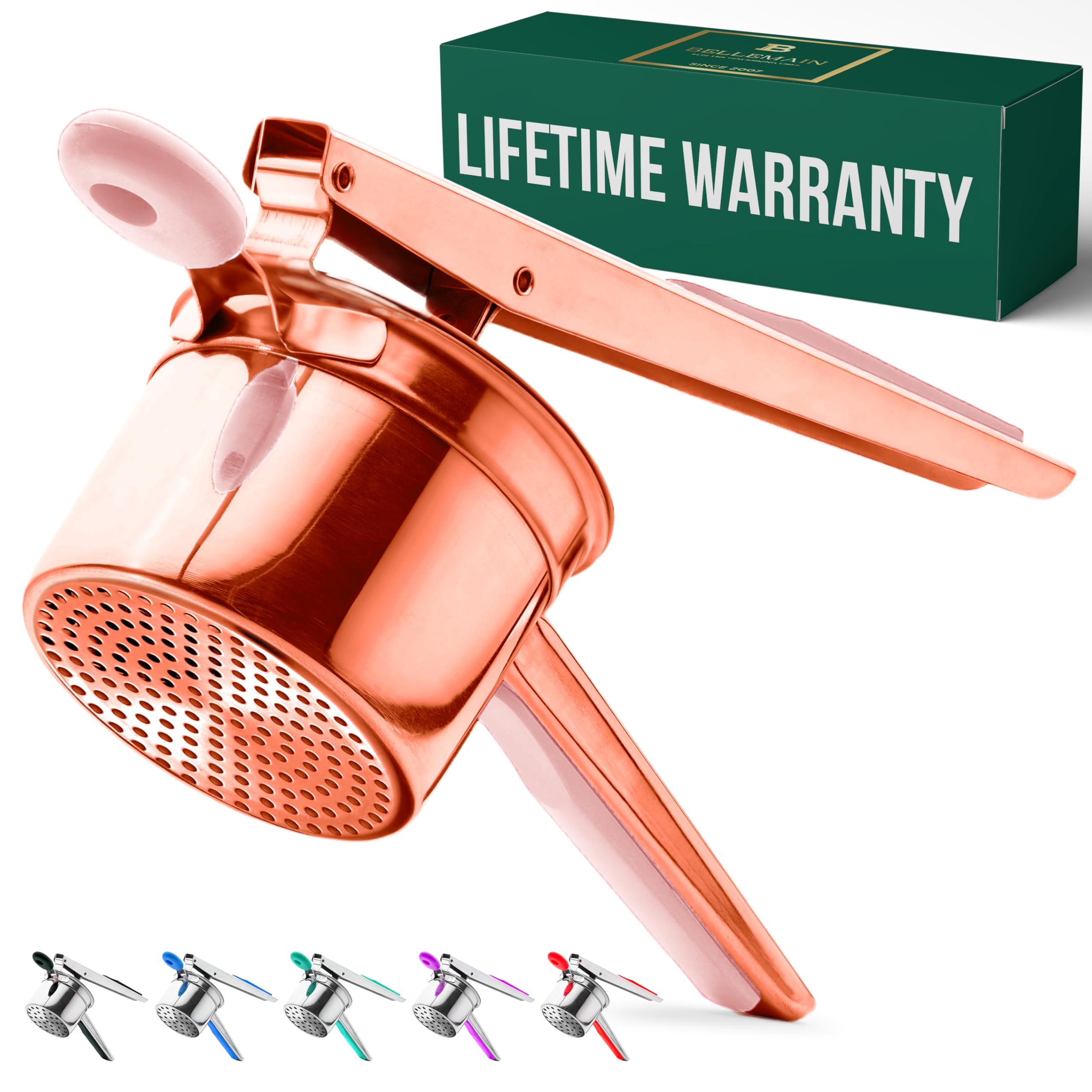 Bellemain 15 oz Large Potato Ricer | Heavy-Duty Stainless Steel Potato Ricer & Masher | Perfect for Mashed Potatoes | Ricer Kitchen Tool with Fixed Disc (Rose Gold Pink)