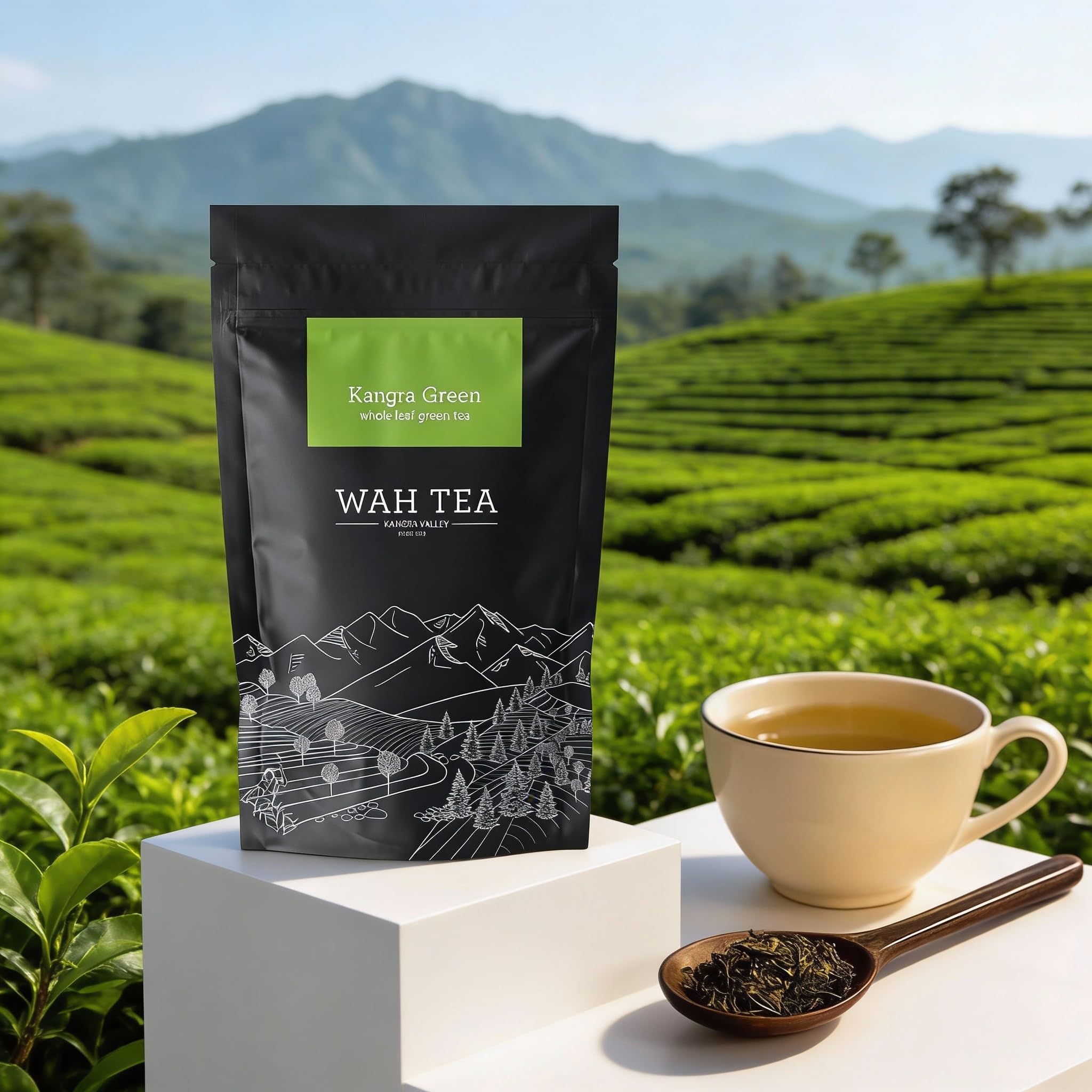 Kangra Green Tea Loose Leaf - First Flush, Hand Plucked, Natural 200g (100 Cups) | Weedicide and Pesticide Free