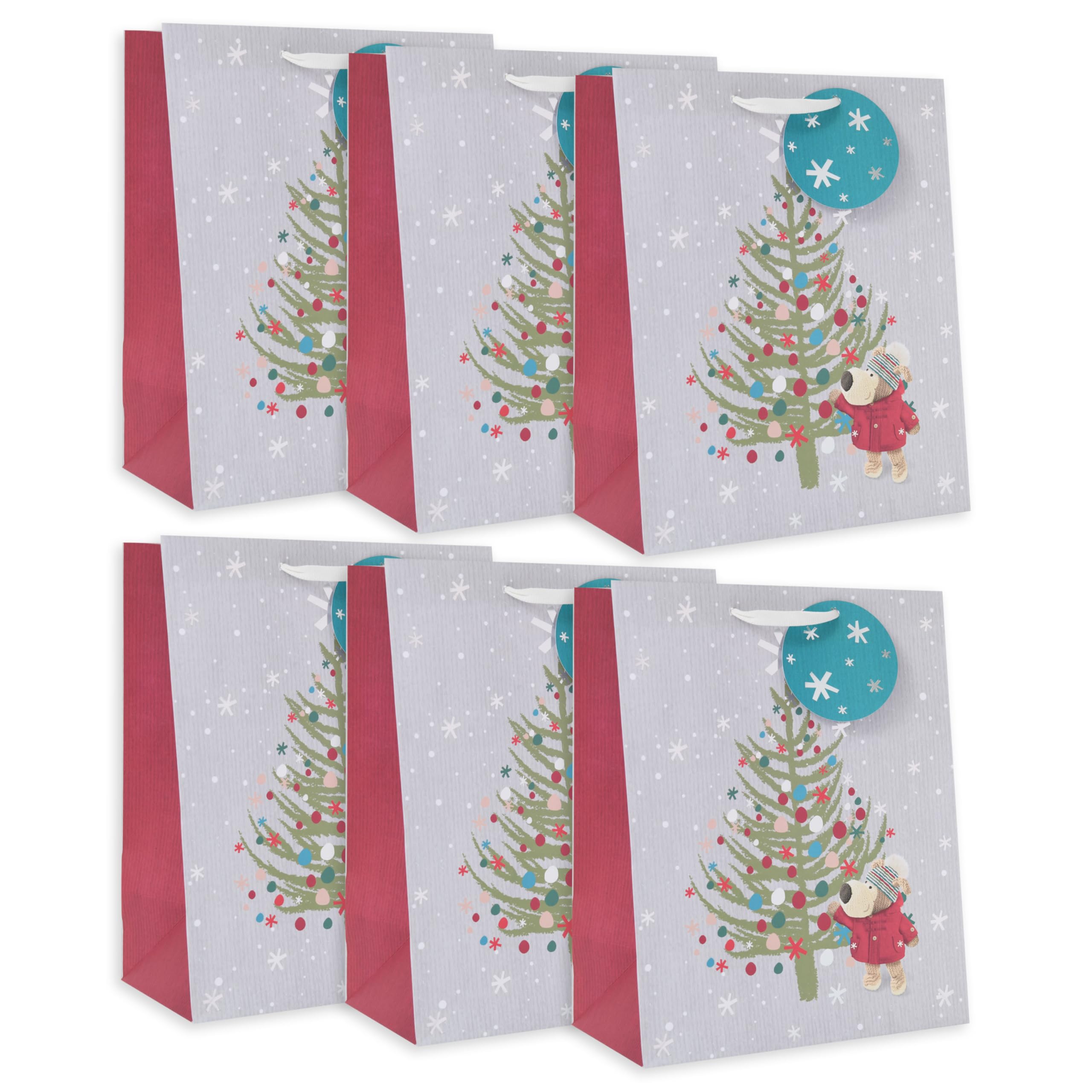 Boofle | Multipack of 6 Large Gift Bags | For Him/Her/Friend | Christmas Occasion | Cute Design | 26.7 x 33 x 13.7 cm