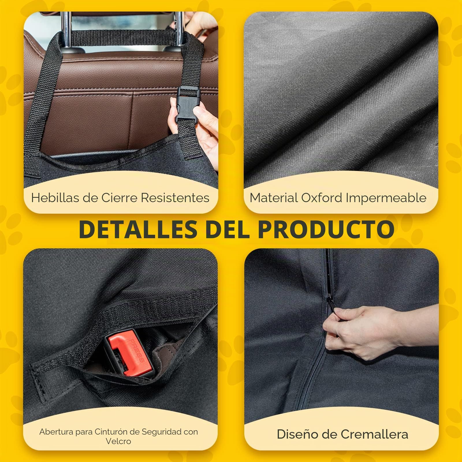Nobleza Funda Coche Perro Impermeable, Protector de Asiento Trasero con Cremallera Central (Se Divide en 2), Resistente y Antideslizante, Universal para SUV y Viaje, 147 x145 cm - Negro