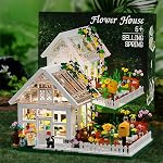 Immeuble de la maison des fleurs Mini Set avec LED, City Street View Greenhouse Building Blocks Jouet, Noël d'Halloween Cadeau pour les amis ou les filles 8-12 Année