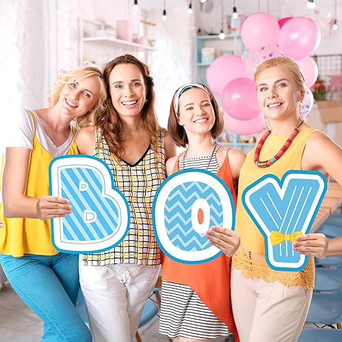 Miniatura 5 de 10 piezas de decoración de fiesta de revelación de género para baby shower, patio, letrero de patio para niño o niña, letrero con estacas para