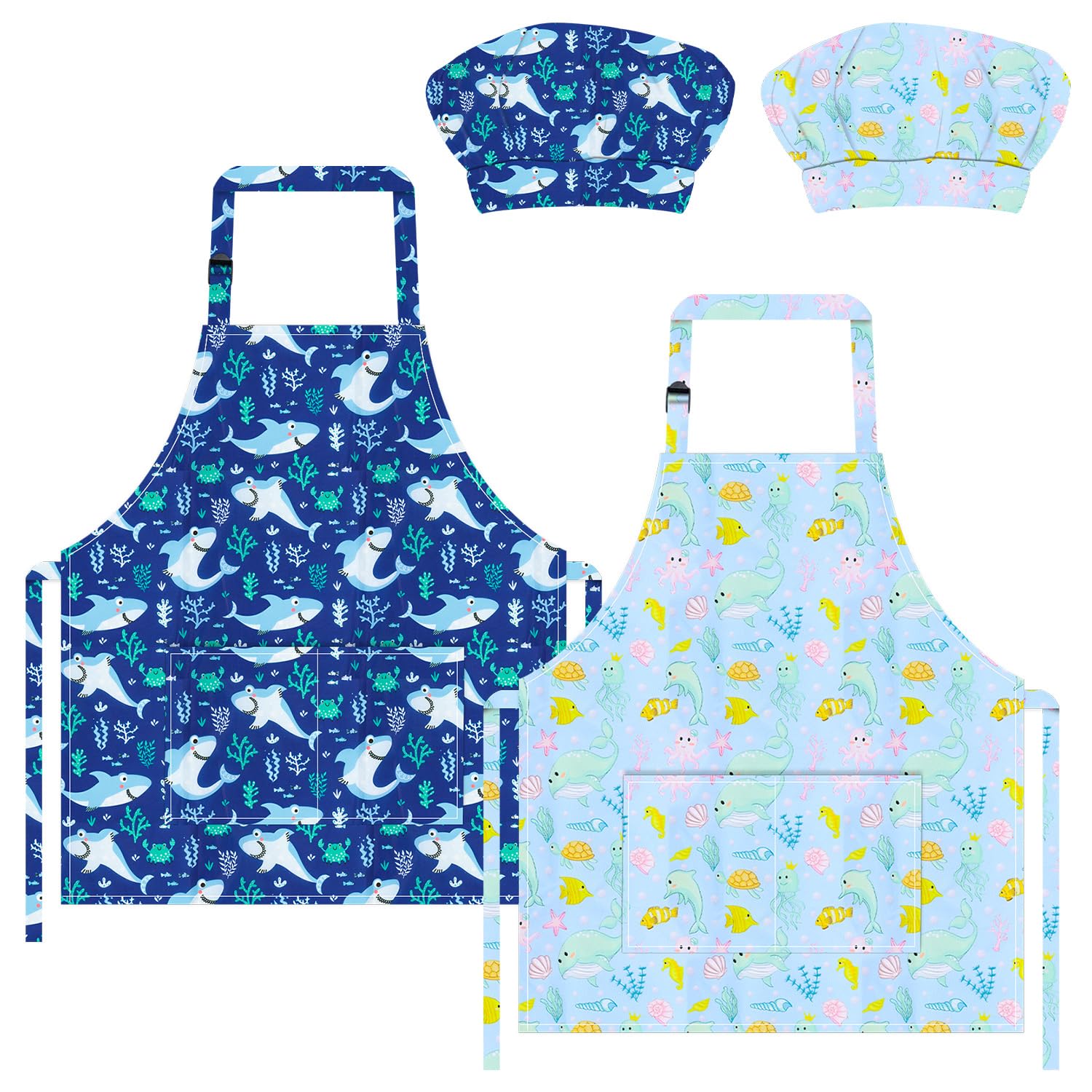 TOPWAYS 2PCS Kids Aprons, Chef Hat Set Children Apron