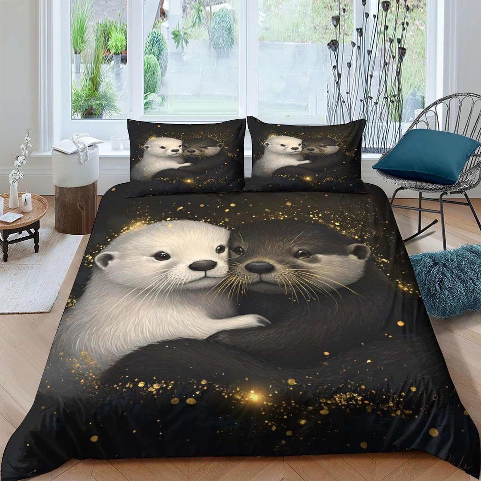 Ctjqhvkz Style-2 3D Printed Cute Otter Fitted Sheet Microfiber Soft Black Animal Bed Sheet For Bedroom Guest Room Dorm Decor Single（135X200cm）