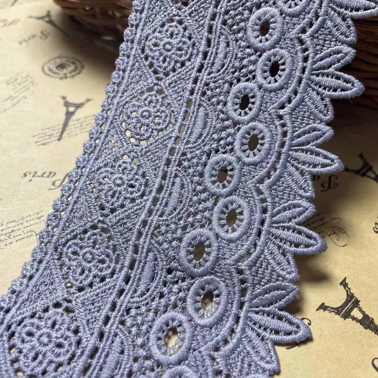 8CM Width Europe Rome Pattern Inelastic Embroidery Lace Trim,Curtain Tablecloth Slipcover Bridal DIY Clothing/Accessories.(2 Yards in one Package) (Gray) — image 1