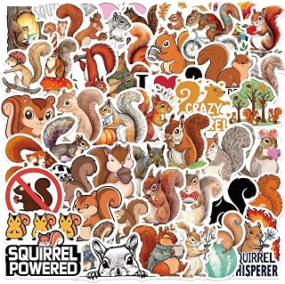 Cute Squirrel Stickers for Kids Teens Adults, 50 PCS Cartoon Squirrels Vinyl Waterproof Laptops Decorative Decals, Yiwuzxmy Aesthetic Animals Bumper Journal Helmet Stationery DIY Sticker