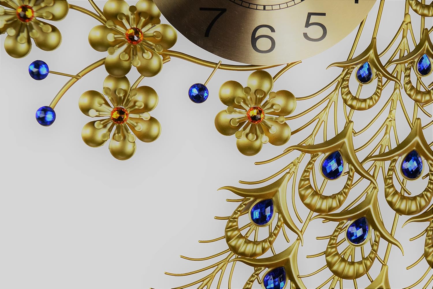 Three Star Large Peacock Wall Clock 36 inch Metal Design Non-Ticking Silent Art Wall Clocks for Living Room Decor