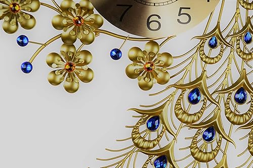 Miniatura 2 de Three Star Reloj de pared grande de pavo real de 36 pulgadas, diseño de metal, sin tictac, silencioso, para decoración de sala de estar