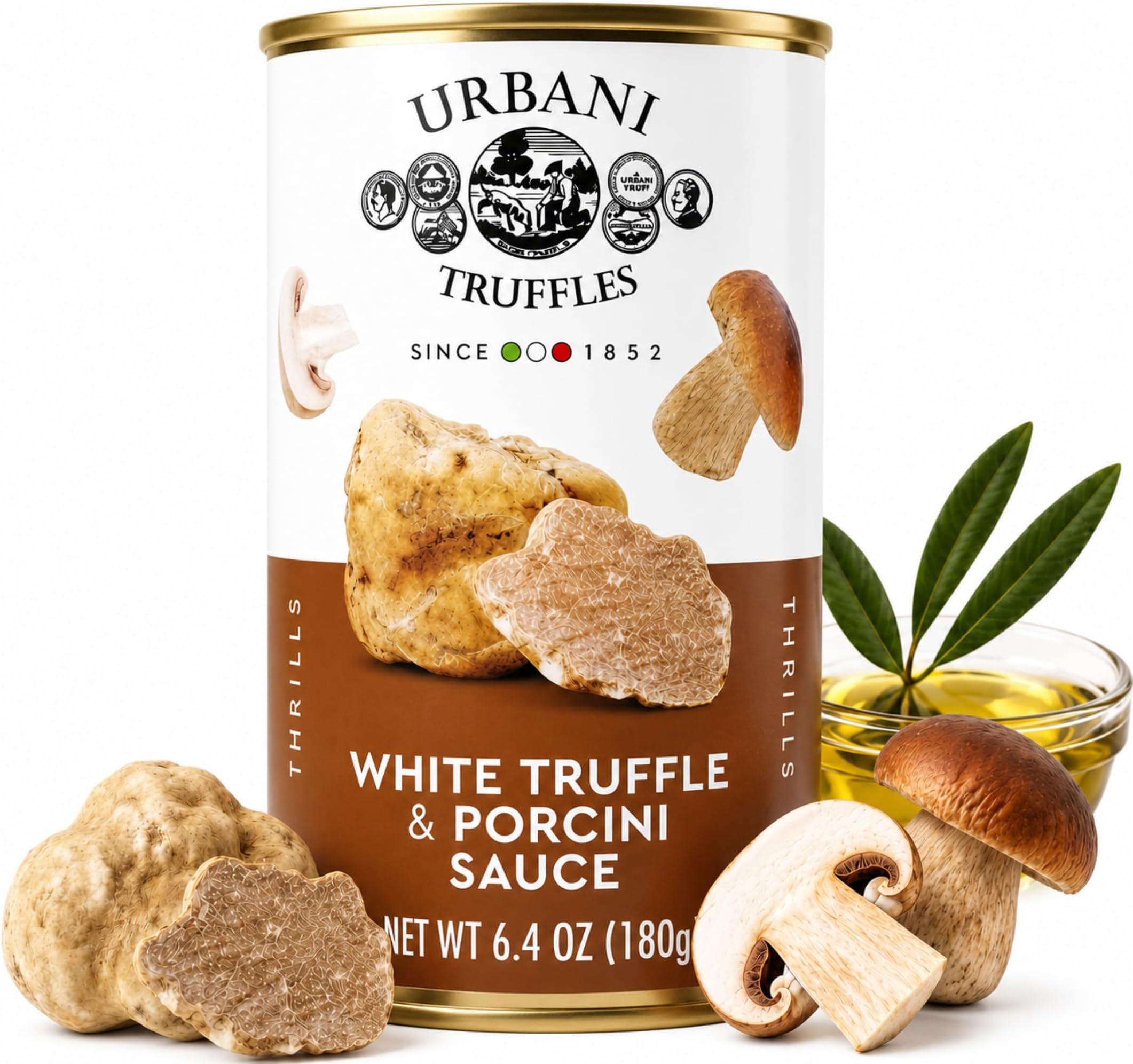 Urbani Truffles Porcini & White Truffles Sauce 180g (6.4oz) - Italian Gourmet Sauce for Pasta, Risotto, and Meats, All-Natural & Ready to Use, No Artificial Ingredients