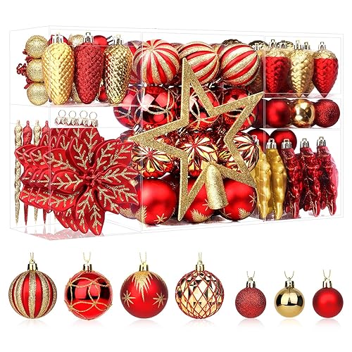 SHareconn 106PCS Christmas Balls Ornaments Set, Colorful Shatterproof Plastic Decorative