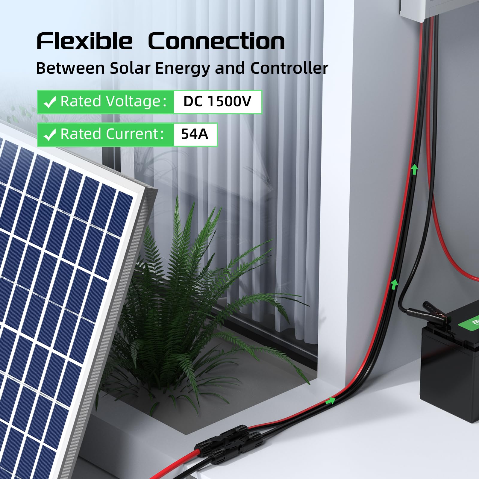 Bateria Power Cable de extensión solar de 2 conductores con conectores hembra y macho impermeables, cable combinado organizado 2 en 1 cables de panel adaptador solar (rojo y negro, 20 pies, 10 AWG (6