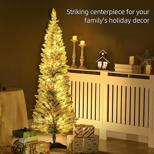 Miniatura 3 de HOMCOM Árbol de Navidad artificial de abeto noble delgado preiluminado de 5 pies de alto con 110 luces LED blancas cálidas y 294 puntas, para
