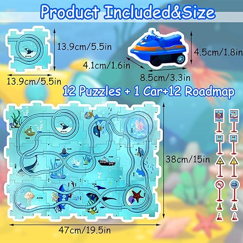 Miniatura 51 de Regalo de cumpleaños para niño de 4 años: set de pista de autos Puzzle Racer con mapa de carretera. Juguete de pista de autos y rompecabezas ideal