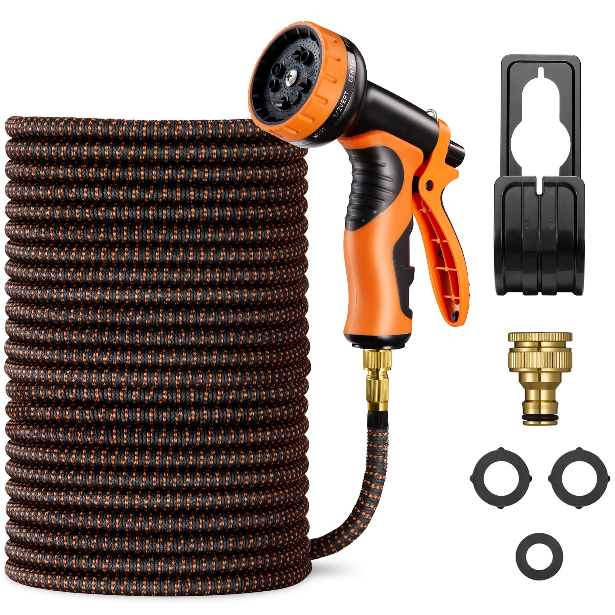 Vonhaus Expandable Garden Hose 100Ft With 10-Pattern Spray Nozzle2 Brass Fittings4-Layer Latex CoreWall Mounted from B&Q