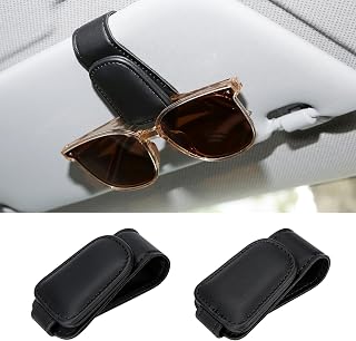 SHERING Sunglasses Holders for Car Sun Visor, 2pack Magnetic Leather Glasses Eyeglass Hanger Clip for Car, Ticket Business Card Clip Eyeglasses Mount Car Visor Accessories