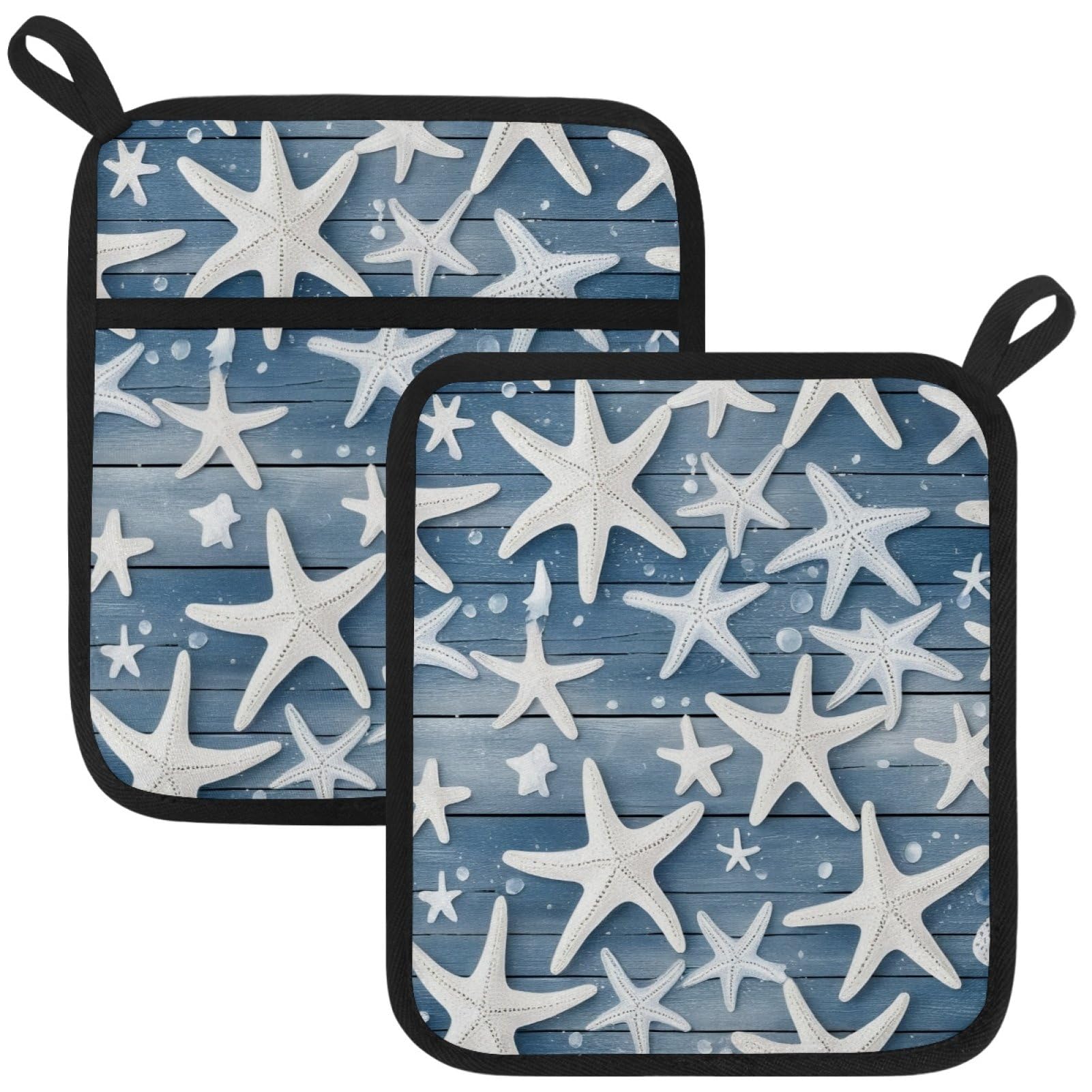 VAPOKF Rural Starfish Pot Holders with Pocket for Kitchen Heat Resistant Potholders Large Polyester-Cotton Square Oven Mitts Set