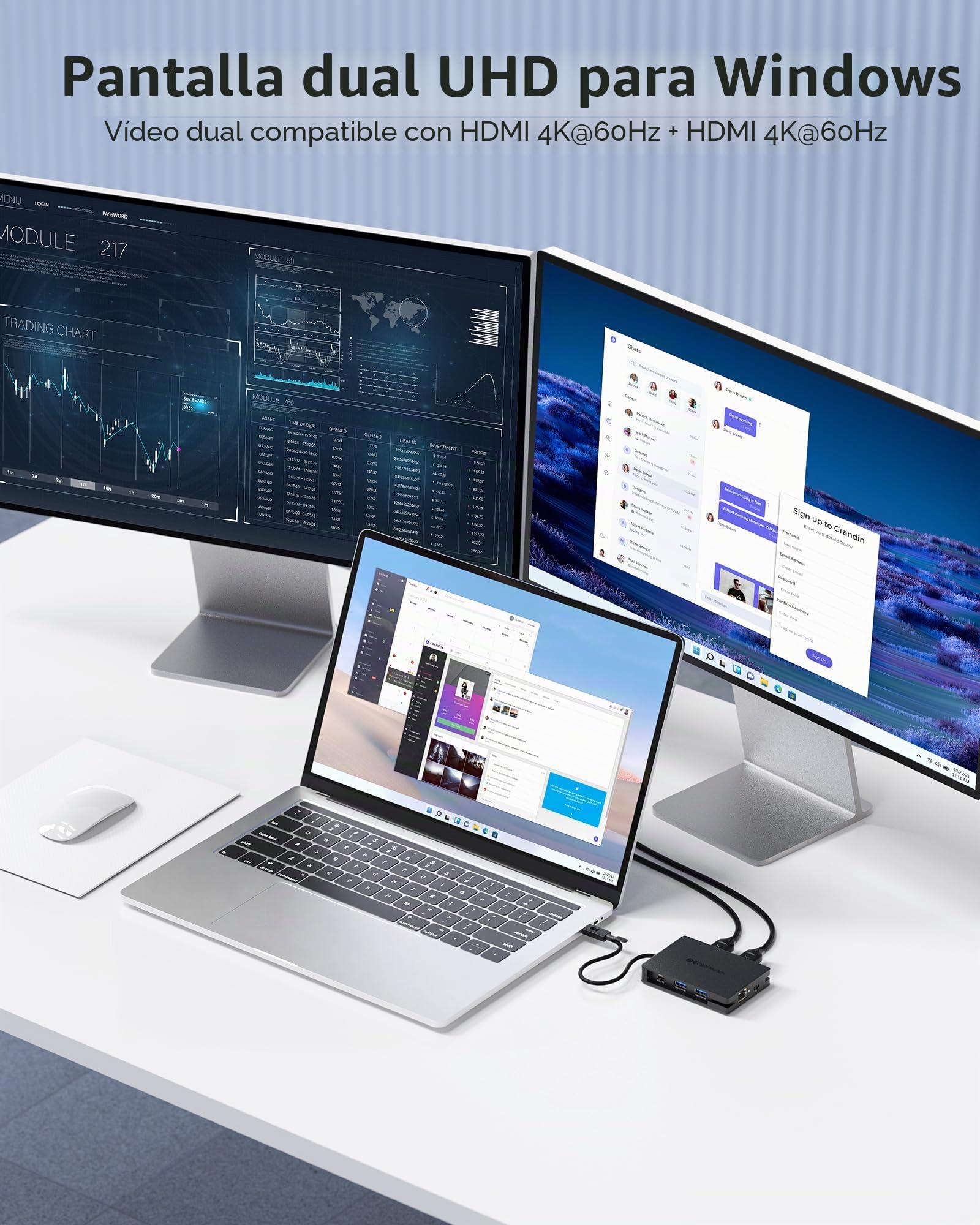 Cable Matters Adaptador USB-C 8 en 1 con Doble HDMI, 4K@60Hz | PD 140 W, Ethernet Gigabit, datos 10 Gbit/s en 3 puertos USB-C/USB-A y 1 puerto USB 2.0