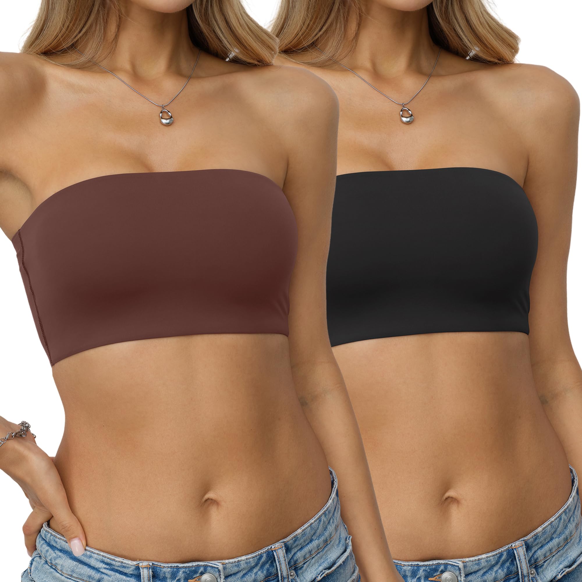 Photo 1 of EasyGala Women's Double Lined Tube Top - Strapless, Non-Padded Bandeau Bra
