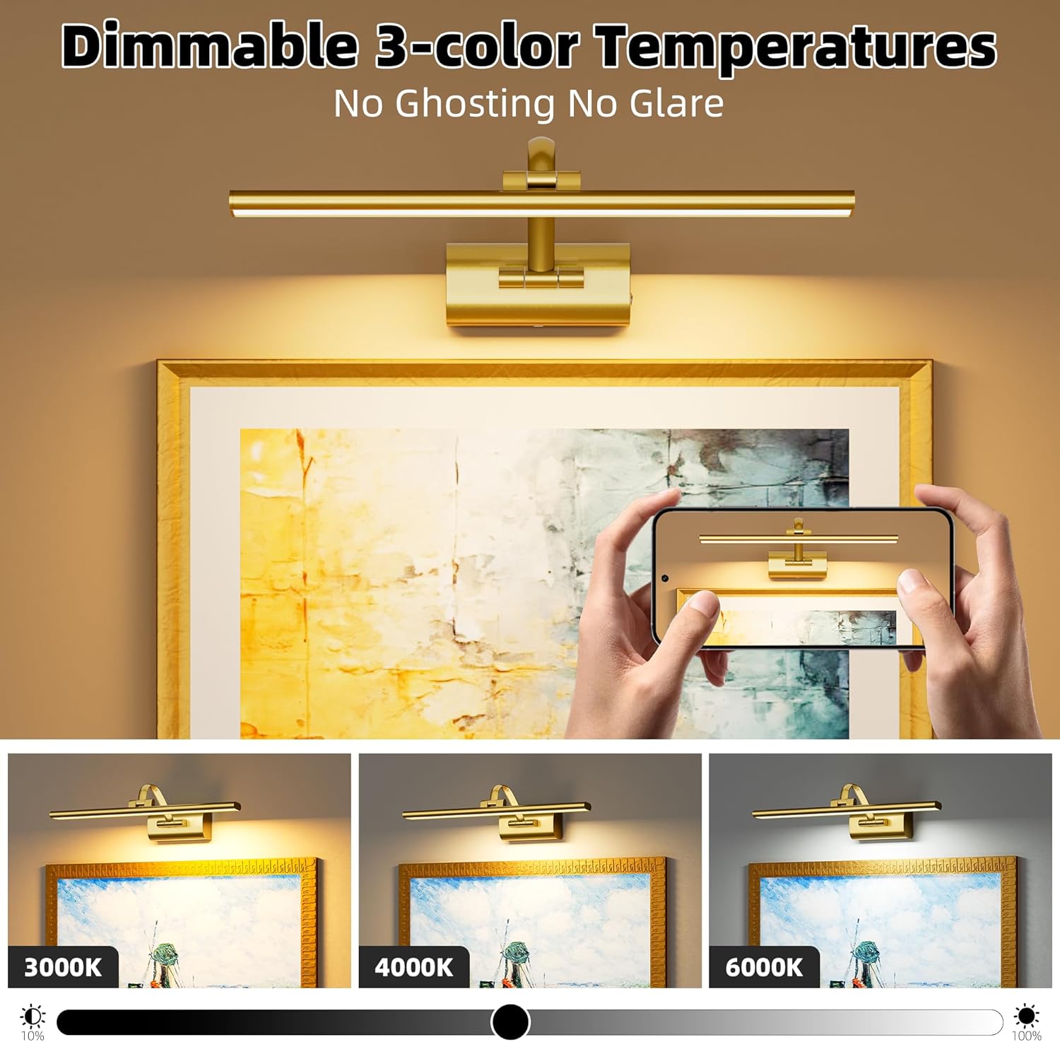 16inch Picture Lights for Wall, 5200mAh Rechargeable Wireless Picture Light with Remote Timer, Battery Operated Wall Lights 3CCT Dimmable, LED Art Lighting for Paintings Frame Gallery Dartboard, Brass