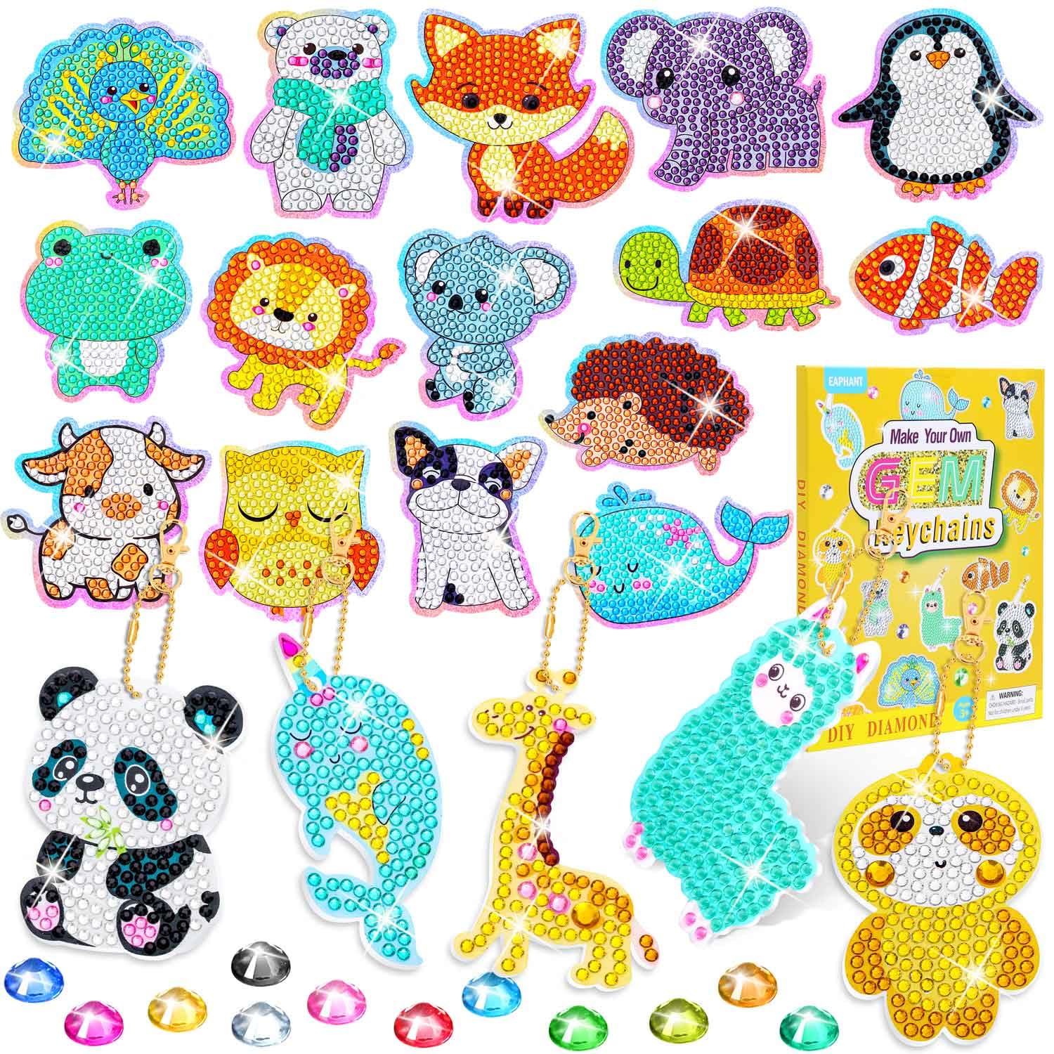 EAPHANT Gem Art, 20 Designs 5000+ Gems Arts and Crafts for Girls Ages 8-12 6-8 5D Keychains Diamond Stickers Art for Kids 6-8 8-12 Year Old Girl Birthday Gift Ideas, Girls Toys Age 6-8 8-10