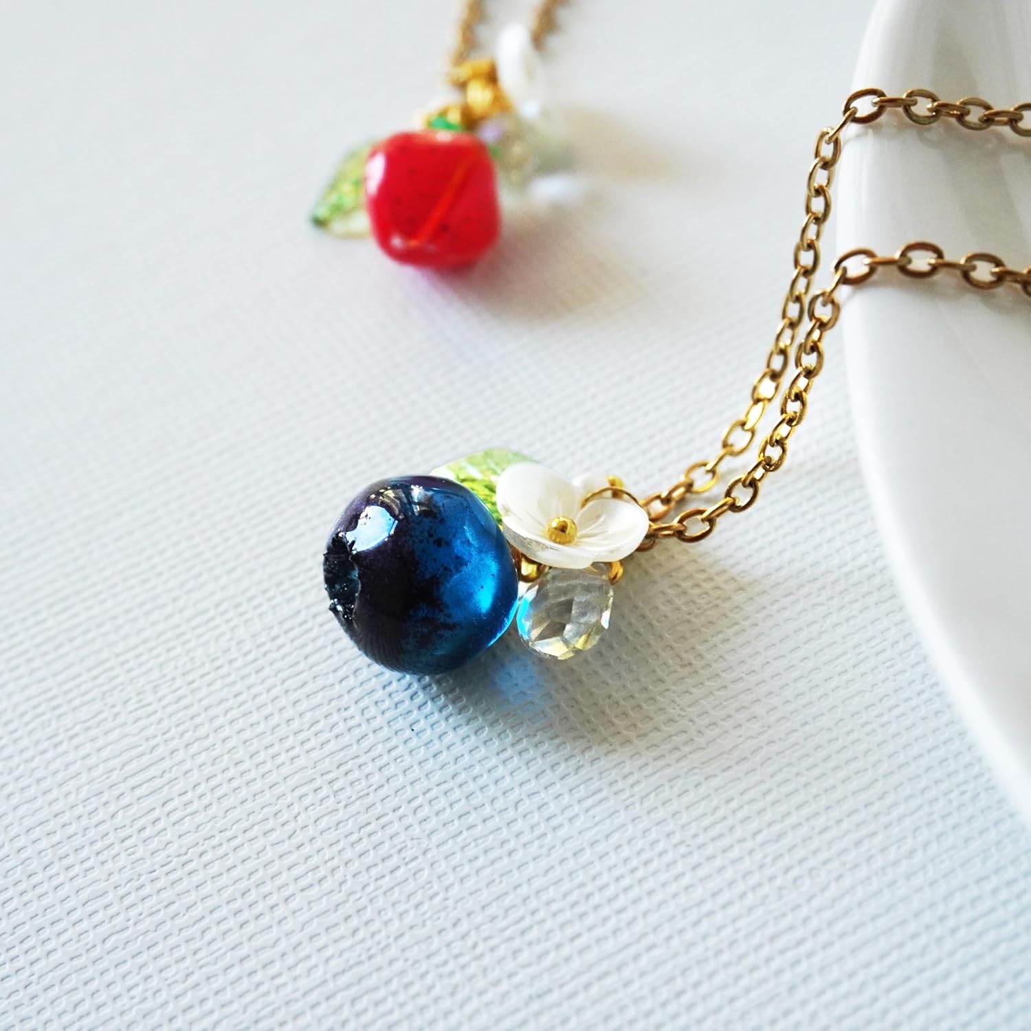 Handmade Blueberry Strawberry- Cute Fruit - Shaped Pendant Necklace - Exquisitely cute, perfect choice for nature lovers. hypoallergenic stainless steel.birthday gift for women.