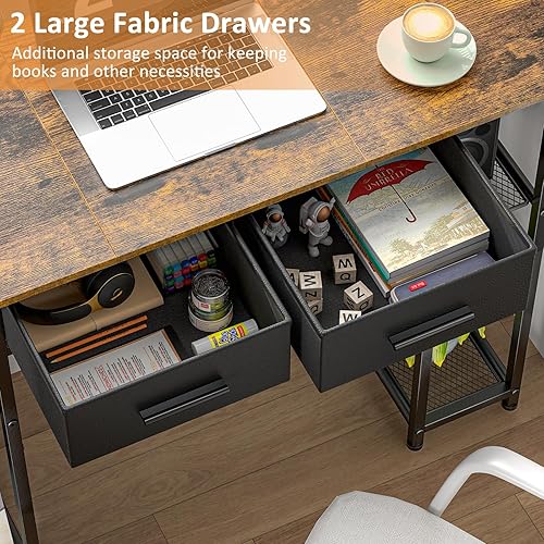 Miniatura 5 de Escritorio para computadora con cajones, escritorio de oficina en casa de 37.3 pulgadas con estante de almacenamiento, mesa de estudio para niños y