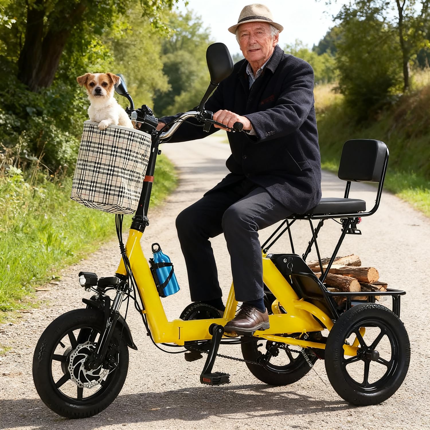 Triciclo Elettrico Pieghevole per Adulti a 3 Ruote, Bici Elettrica con Presa di Ricarica e Supporto Phone – Batteria 48V 10.4Ah, 11–20 km/h, Ruote 14", Portata 180KG,Ideale per Città e Spesa Yellow