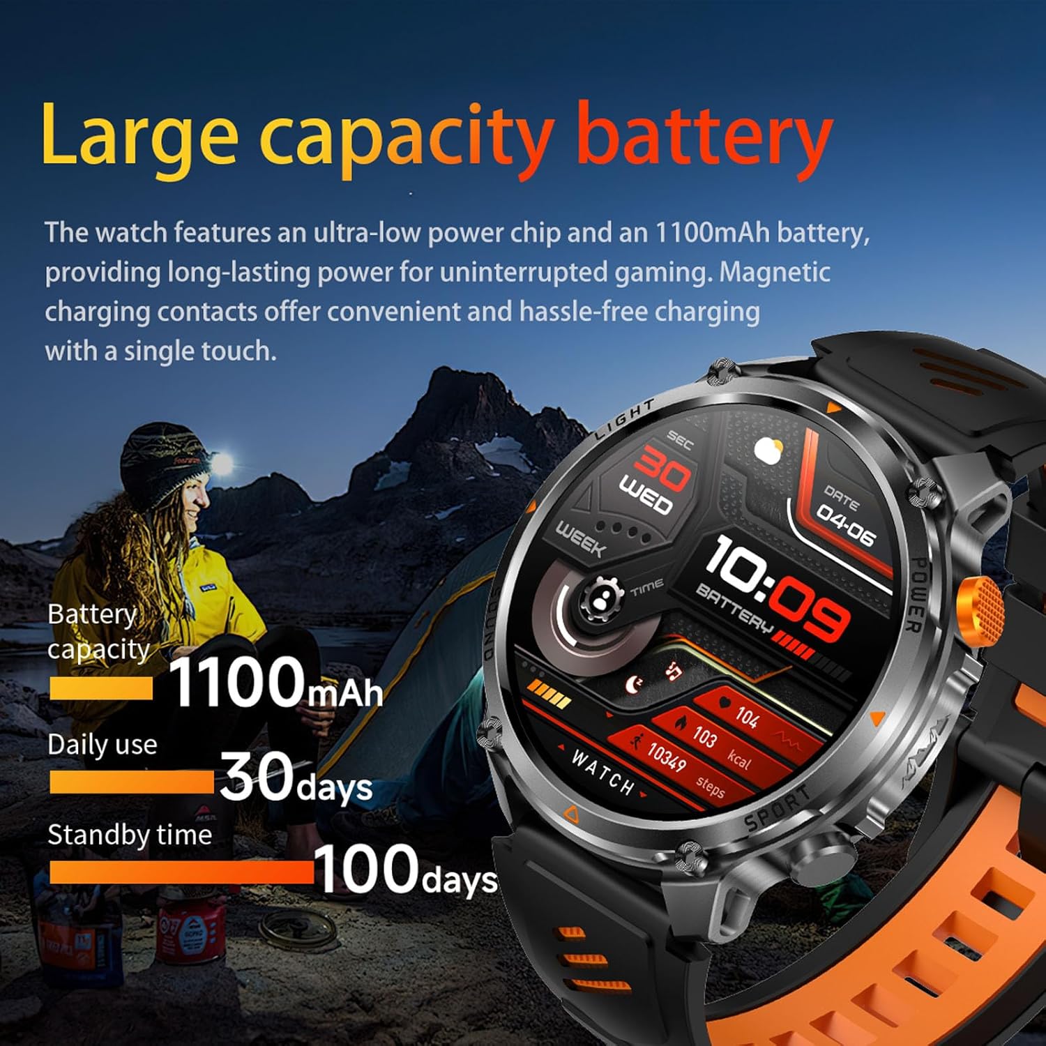 MIDDOW Mens Smart Watch with Compass/Flashlight/100 Days Battery/IP68 Waterproof/Answer/Make Calls, 1.7" HD Fitness Tracker Watch with Heart Rate Monitor, for Android Phones & iPhone (2 Straps)